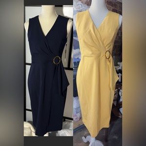 Sz 6 Calvin Klein NWT Side-Tie Sleeveless Sheath Dress Gold circle belt $134